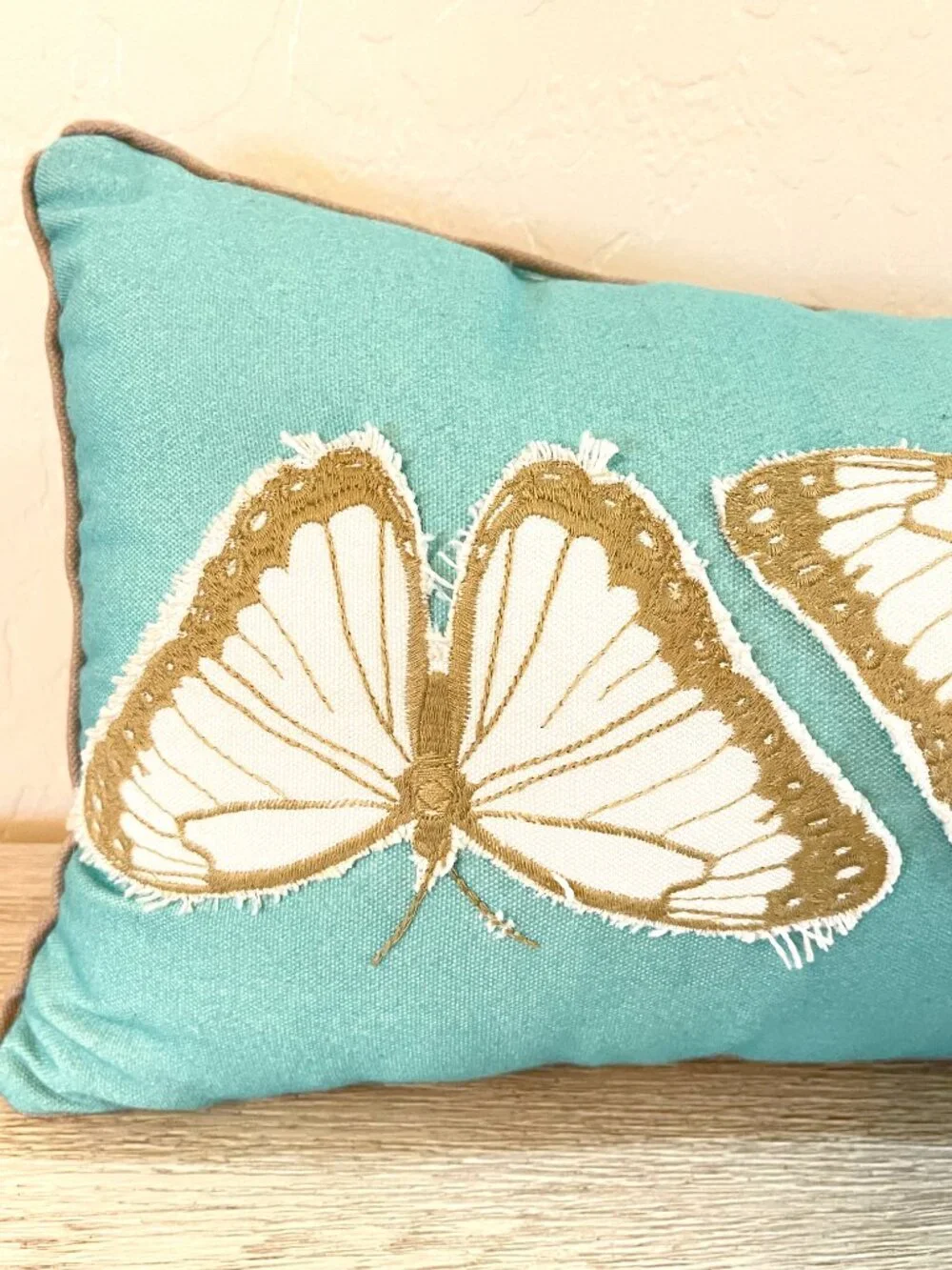 Butterfly Pillow Rectangle Throw Accent Aqua Turquoise Blue White